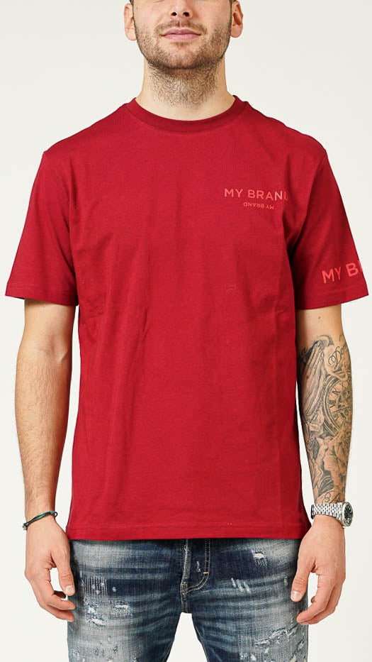 MY BRAND LOGO UPSIDE DOWN CHEST BURGUNDY T-SHIRT | CAMEL