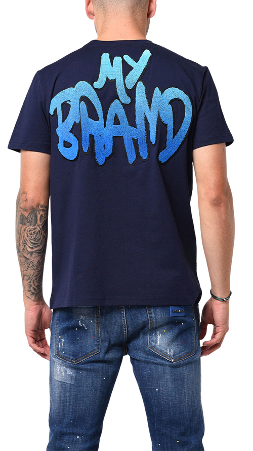 MB LOGO GRAFFITI PATCH OCEAN BLUE GRADIENT TSHIRT | NAVY