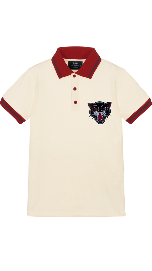 Panther Logo Knitted Polo Off white