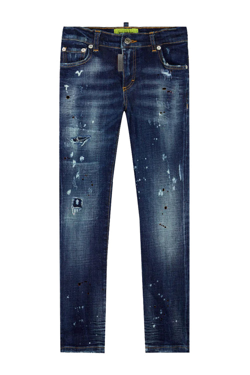 Blue Distressed Black Spots Jeans
