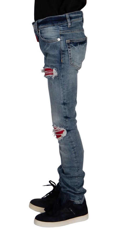 RED RIPPED BIKER JEANS KIDS | DENIM