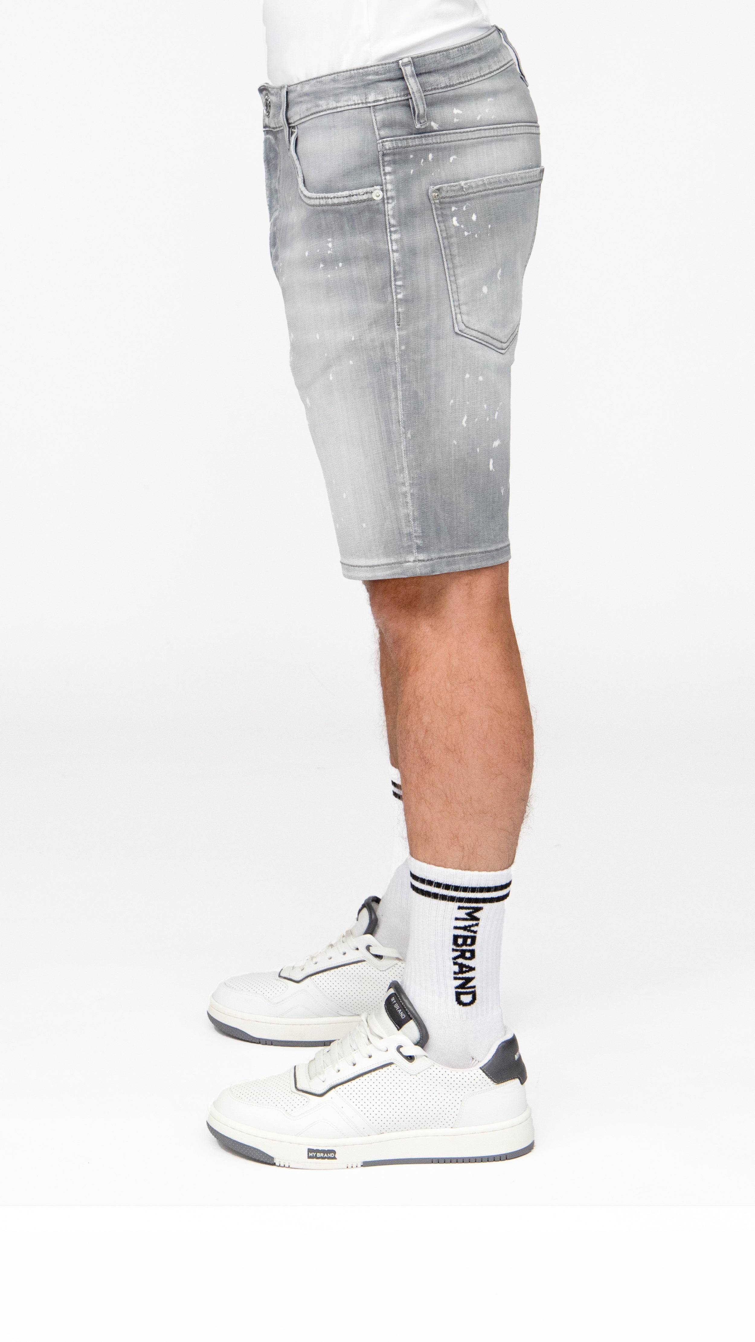 LIGHTGREY Faded Jeans short | GREY JEANS