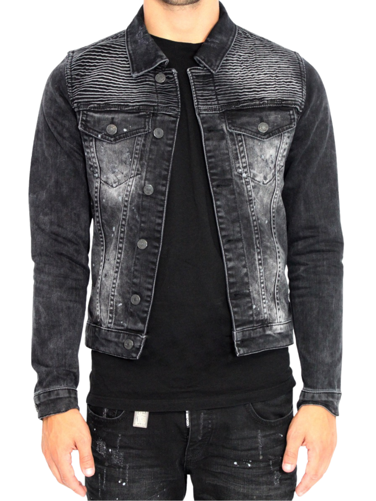 BIKER DENIM RIBBED JACKET | BLACKJEANS