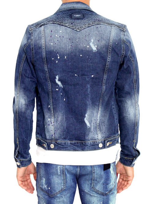 BIKER DENIM RIBBED JACKET | DENIM