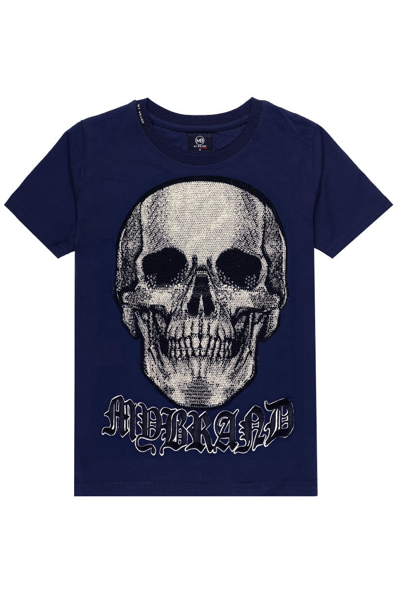 White Skull T-Shirt | NAVY