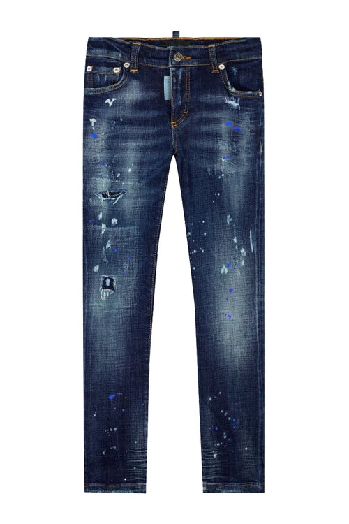 Washed White Blue And White Spots Jeans