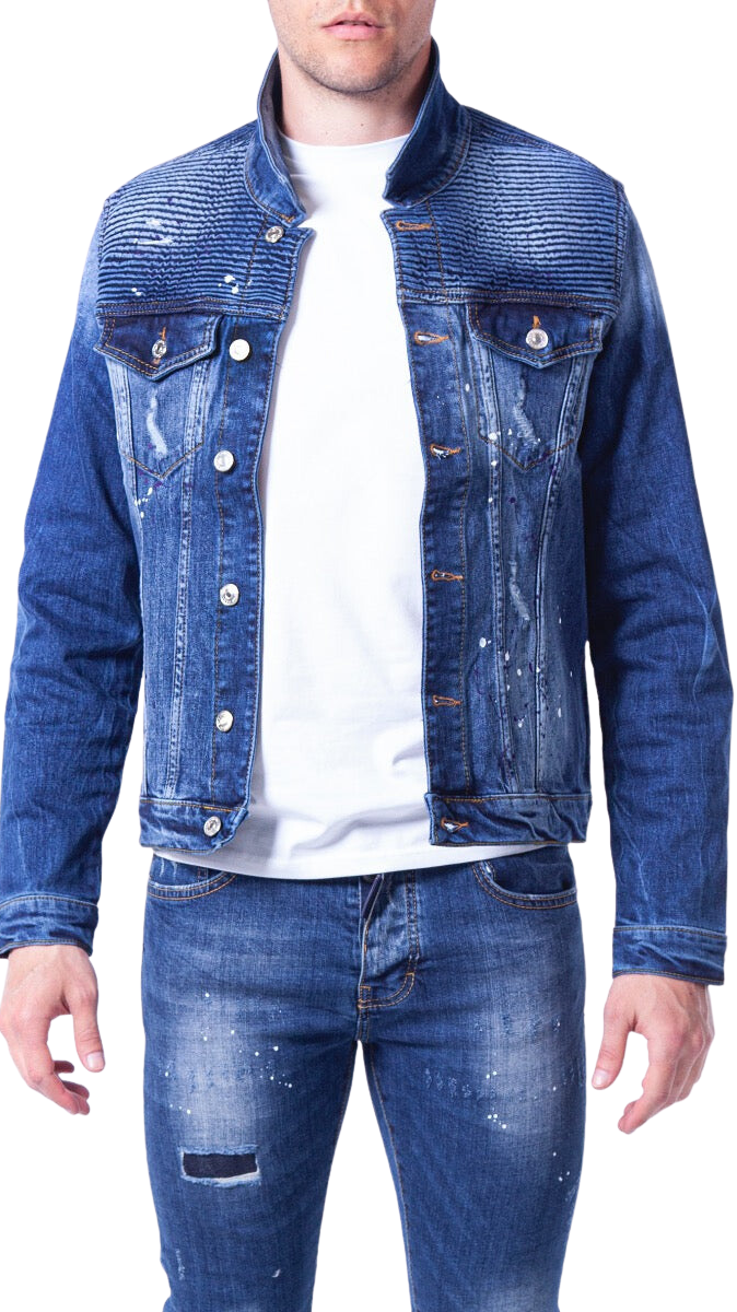 Ribbed Biker Jacket Blue | NAVY