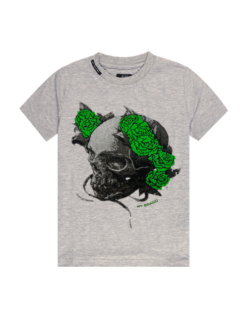 NEON ROSES SKULL T-SHIRT | GREY