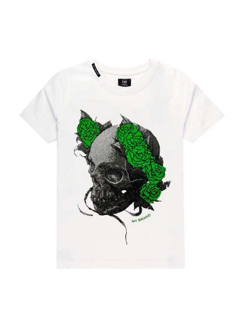 NEON ROSES SKULL T-SHIRT | WHITE