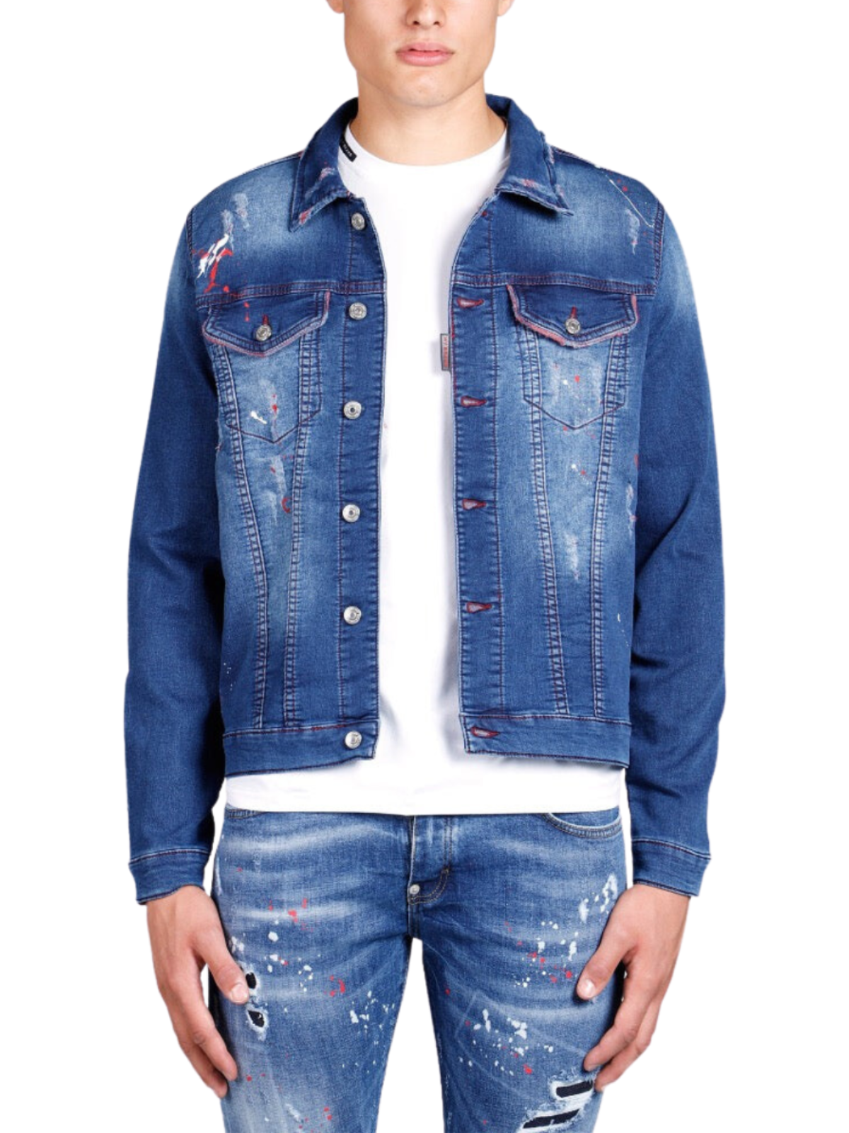 RED DESTROYED JEANS SHIRT | DENIM