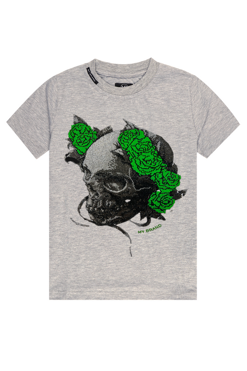 NEON ROSES SKULL T-SHIRT | GREY