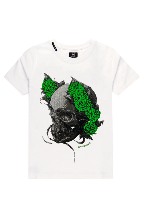 NEON ROSES SKULL T-SHIRT | WHITE