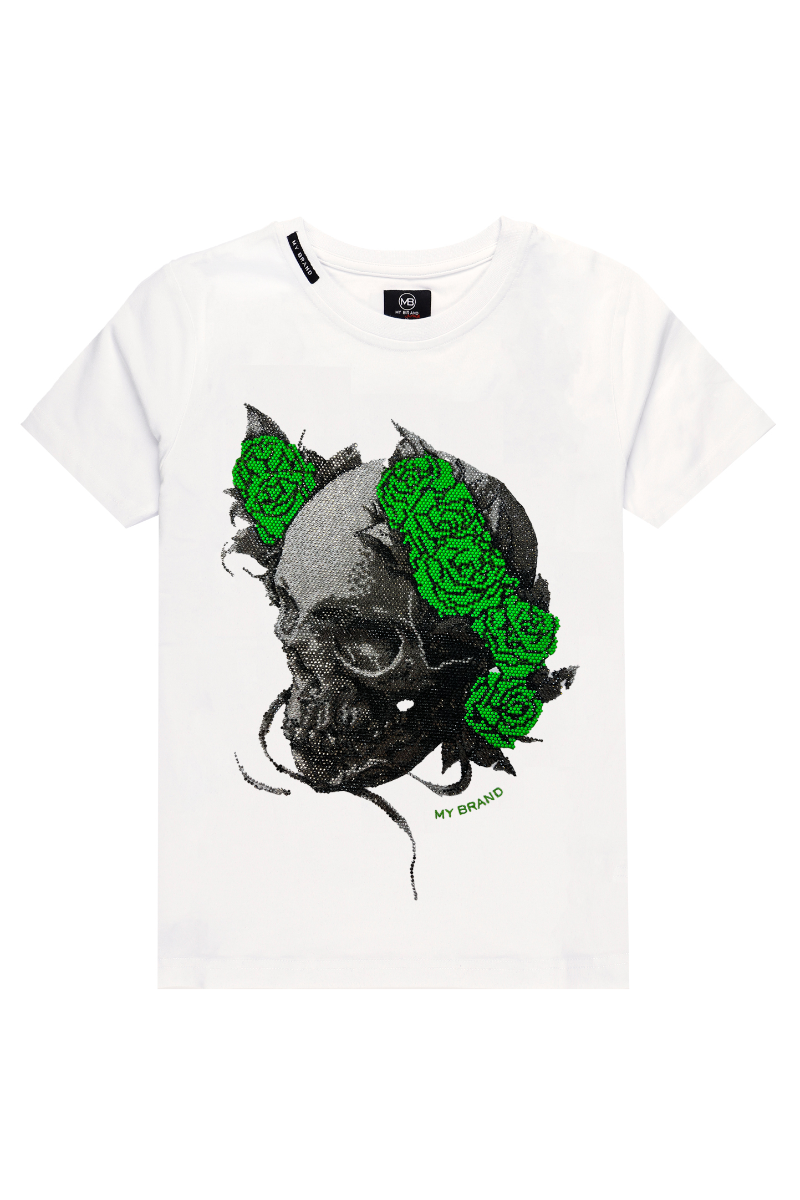 NEON ROSES SKULL T-SHIRT | WHITE